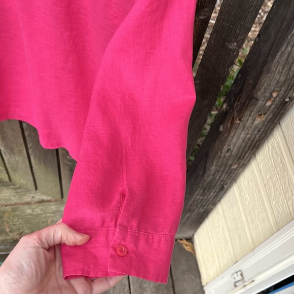 Chico’s 100% Linen 3/4 Sleeve Fuchsia Pink Button Down Top Sz M/12 US Chico’s 2 - Picture 5 of 9